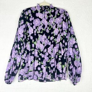 Cras Bina Blouse Size 40/Large Purple Queen Floral Pleated